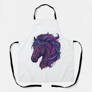 Vintage Engraved Colourful Horse Head Art Shirt_1 Apron
