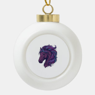 Vintage Engraved Colourful Horse Head Art Shirt_1 Ceramic Ball Christmas Ornament
