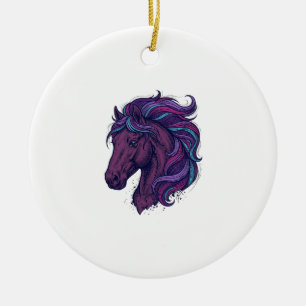 Vintage Engraved Colourful Horse Head Art Shirt_1 Ceramic Tree Decoration