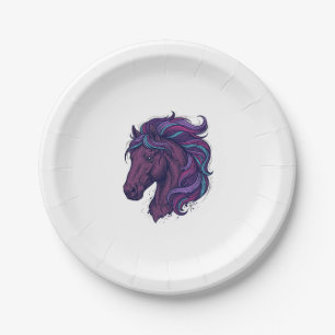 Vintage Engraved Colourful Horse Head Art Shirt_1 Paper Plate
