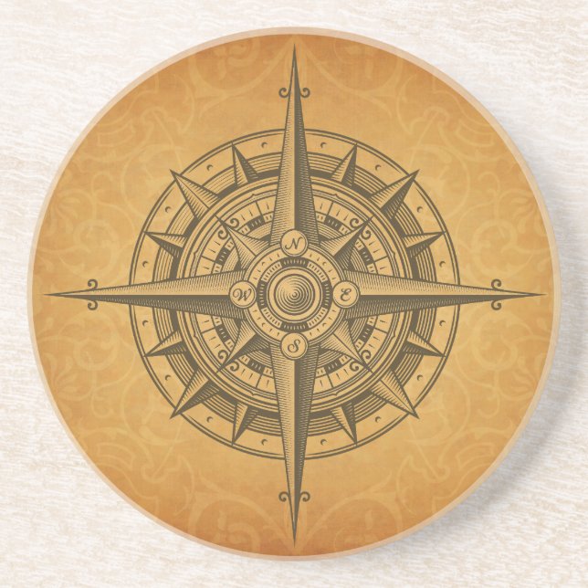 Vintage Engraved Compass Rose Coaster (Front)