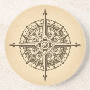 Vintage Engraved Compass Rose Coaster