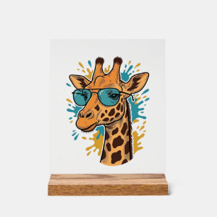 Vintage Engraved Cool Giraffe Sunglasses Shirt Des Acrylic Sign