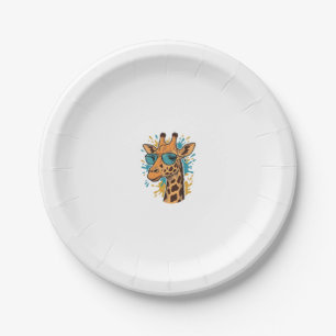 Vintage Engraved Cool Giraffe Sunglasses Shirt Des Paper Plate