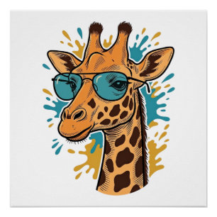 Vintage Engraved Cool Giraffe Sunglasses Shirt Des Poster