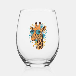 Vintage Engraved Cool Giraffe Sunglasses Shirt Des Stemless Wine Glass