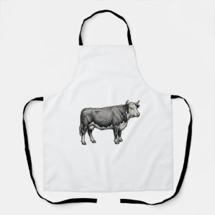 Vintage Engraved Cow Patriotic Flag Vector Design_ Apron