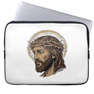 Vintage Engraved Crown of Thorns Portrait Shirt_1 Laptop Sleeve