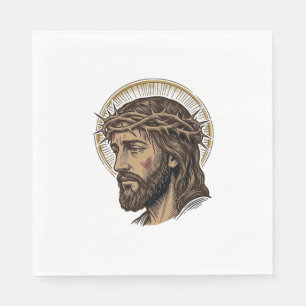Vintage Engraved Crown of Thorns Portrait Shirt_1 Napkin