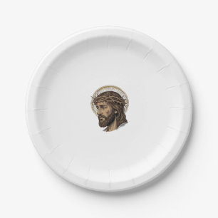 Vintage Engraved Crown of Thorns Portrait Shirt_1 Paper Plate