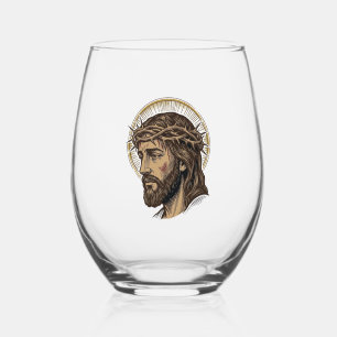 Vintage Engraved Crown of Thorns Portrait Shirt_1 Stemless Wine Glass