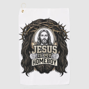 Vintage Engraved Crowned Holy Face Vector Design_1 Golf Towel