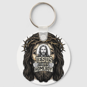 Vintage Engraved Crowned Holy Face Vector Design_1 Key Ring