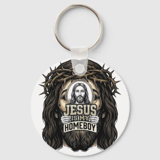 Vintage Engraved Crowned Holy Face Vector Design_1 Key Ring