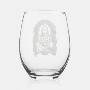 Vintage Engraved Crowned Holy Face Vector Design_1 Stemless Wine Glass