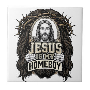 Vintage Engraved Crowned Holy Face Vector Design_1 Tile