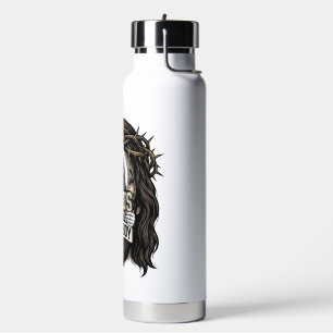 Vintage Engraved Crowned Holy Face Vector Design_1 Water Bottle