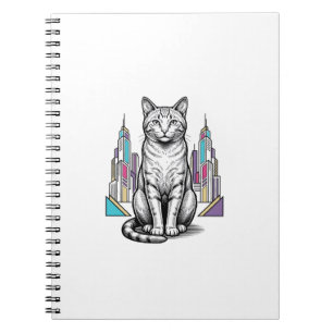 Vintage Engraved Cyber Cat City Vector Art_1 Notebook