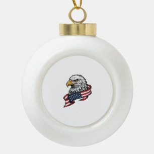 Vintage Engraved Eagle Patriotic Shirt Design_1 Ceramic Ball Christmas Ornament