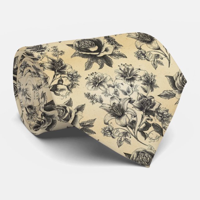 Vintage Engraved Floral Pattern Tie (Rolled)
