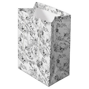 Vintage Engraved French Floral Fantasy Toile-Black Medium Gift Bag