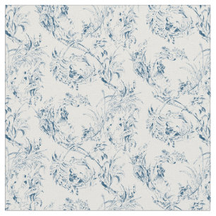 Vintage Engraved French Floral Fantasy Toile-Blue Fabric