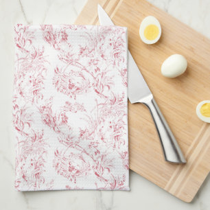 Vintage Engraved French Floral Fantasy Toile-Pink Tea Towel