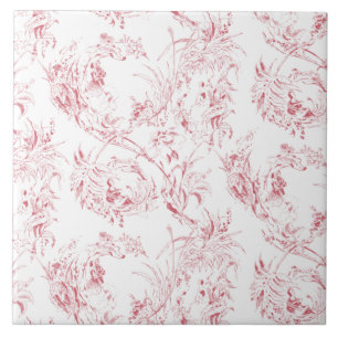Vintage Engraved French Floral Fantasy Toile-Pink  Tile