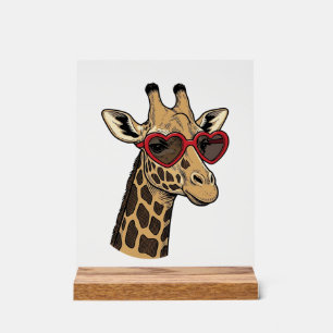 Vintage Engraved Giraffe Heart Sunglasses Design_1 Acrylic Sign