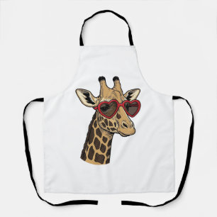 Vintage Engraved Giraffe Heart Sunglasses Design_1 Apron