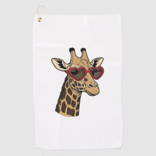 Vintage Engraved Giraffe Heart Sunglasses Design_1 Golf Towel