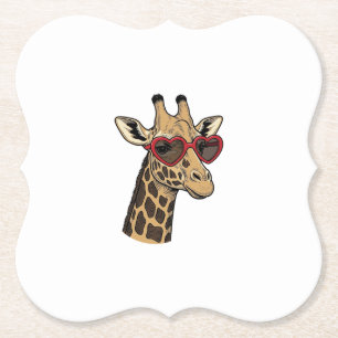 Vintage Engraved Giraffe Heart Sunglasses Design_1 Paper Coaster