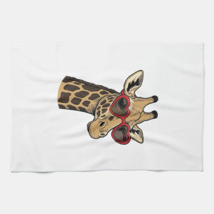 Vintage Engraved Giraffe Heart Sunglasses Design_1 Tea Towel