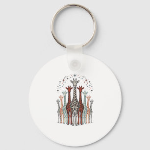 Vintage Engraved Giraffe Herd Safari Shirt Design_ Key Ring