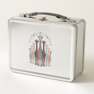 Vintage Engraved Giraffe Herd Safari Shirt Design_ Metal Lunch Box
