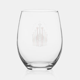 Vintage Engraved Giraffe Herd Safari Shirt Design_ Stemless Wine Glass