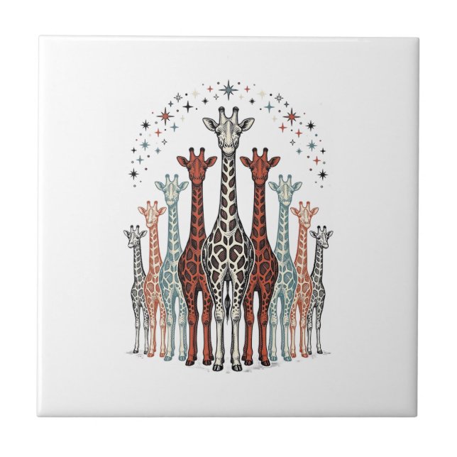Vintage Engraved Giraffe Herd Safari Shirt Design_ Tile (Front)