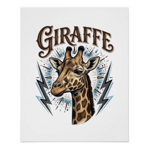 Vintage Engraved Giraffe Lightning T-Shirt Design_ Poster