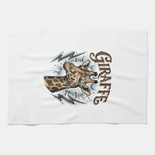 Vintage Engraved Giraffe Lightning T-Shirt Design_ Tea Towel