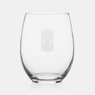 Vintage Engraved Giraffe Retro Stripes Shirt Desig Stemless Wine Glass