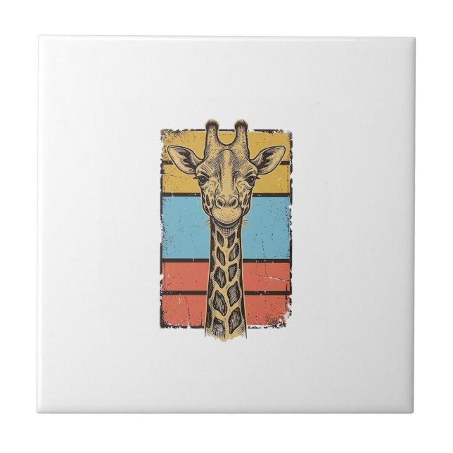 Vintage Engraved Giraffe Retro Stripes Shirt Desig Tile (Front)