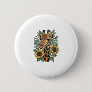 Vintage Engraved Giraffe Sunflower Floral Shirt_1 6 Cm Round Badge