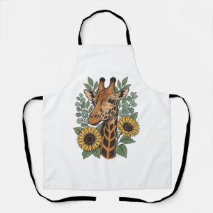 Vintage Engraved Giraffe Sunflower Floral Shirt_1 Apron