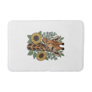 Vintage Engraved Giraffe Sunflower Floral Shirt_1 Bath Mat