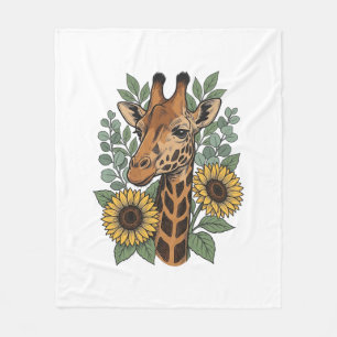 Vintage Engraved Giraffe Sunflower Floral Shirt_1 Fleece Blanket