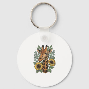 Vintage Engraved Giraffe Sunflower Floral Shirt_1 Key Ring