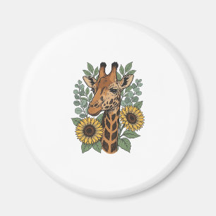 Vintage Engraved Giraffe Sunflower Floral Shirt_1 Magnet
