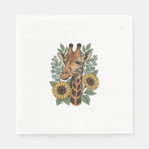 Vintage Engraved Giraffe Sunflower Floral Shirt_1 Napkin