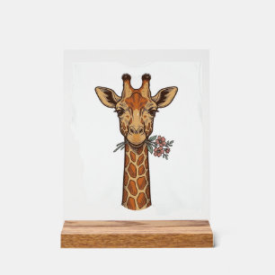 Vintage Engraved Giraffe With Flowers Shirt_1 Acrylic Sign
