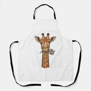 Vintage Engraved Giraffe With Flowers Shirt_1 Apron
